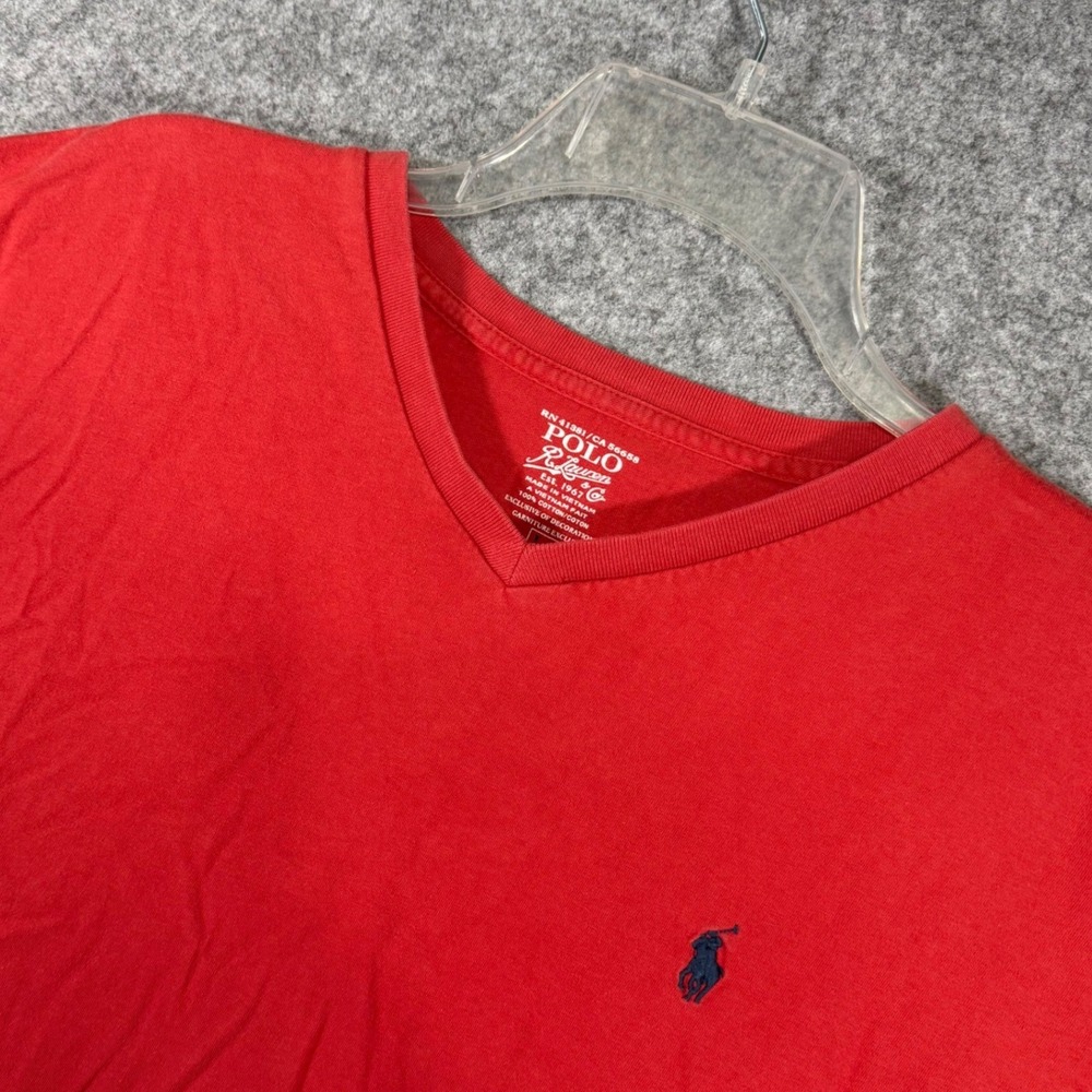 Polo Ralph Lauren V-Neck T-Shirt Mens Large Red Short Sleeve Pony Logo Tee